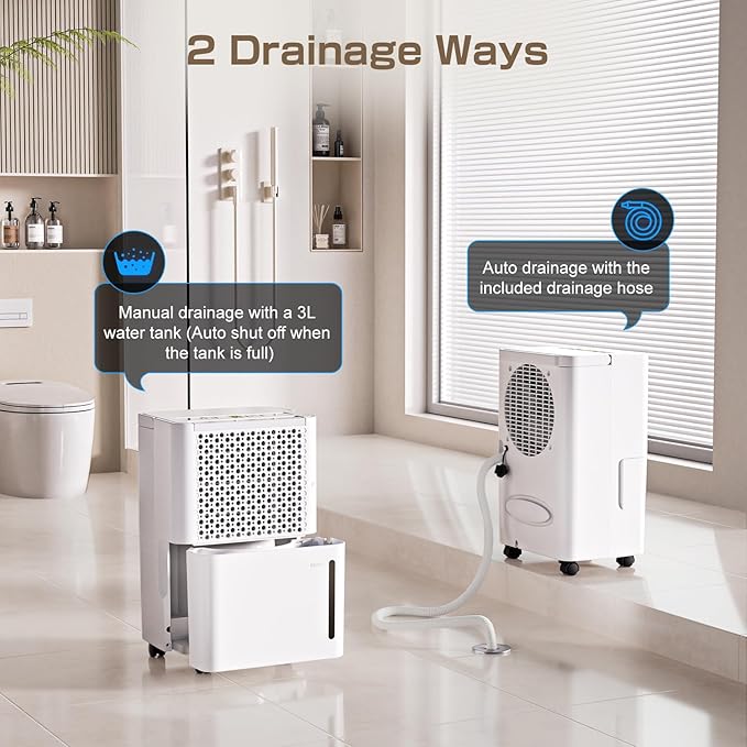 Dehumidifier,3000 Sq.Ft 32Pint Dehumidifier for Home-with Drain Hose,Ideal for Bedroom Bathroom RV and Basements,Intelligent Humidity Control,Dry Clothes Mode, 24H Timer,Auto Defrost (White)