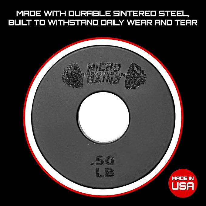 Micro Gainz 1-Inch Center Hole Standard Fractional Weights Plates Set, 8 Piece Dumbbell & Barbell Set of .50LB Plates for Strength Training and Weight Lifting, Made In USA