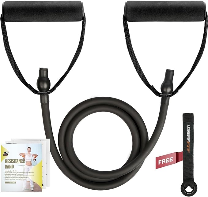 RitFit Single Resistance Exercise Band with Comfortable Handles - Ideal for Physical Therapy, Strength Training, Muscle Toning - Door Anchor and Starter Guide Included-FlexoryFit