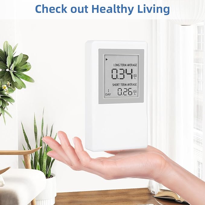 Radon Detector for Home with ±0.1 pCi/L Precision,Radon Meter,Real-Time Air Quality Monitoring,Long-Term & Short-Term Data,Portable Design & Extended Battery Life,Radon Detector for Home Basement