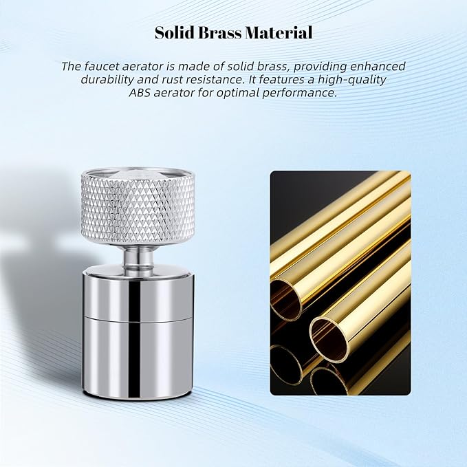 Hibbent Dual-function Solid Brass Faucet Aerator, Big Angle Rotate Metal Kitchen Sink Aerator 360 Degree Swivel Sink Sprayer Attachment-55/64 Inch Female Thread-Chrome