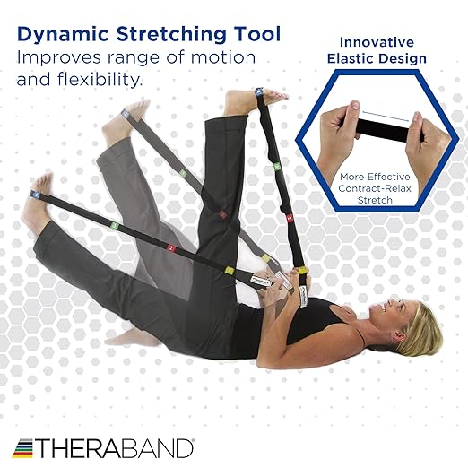 THERABAND Stretch Strap with Loops to Increase Flexibility, Dynamic Stretching Tool for Athletes Including Dancers, Cheerleaders, Gymnasts, Runners, Pilates and Yoga Elastic Stretch Out Band-FlexoryFit