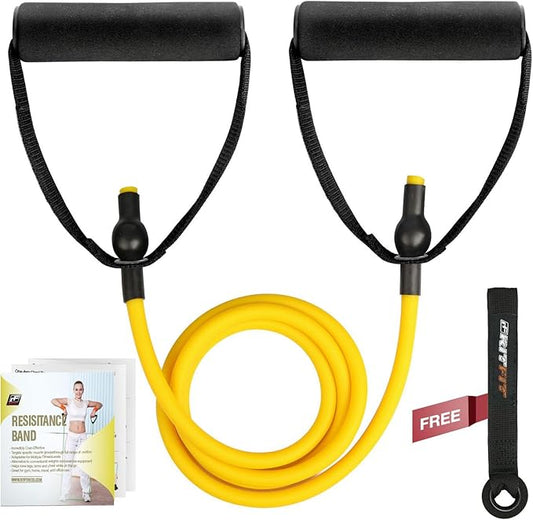 RitFit Single Resistance Exercise Band with Comfortable Handles - Ideal for Physical Therapy, Strength Training, Muscle Toning - Door Anchor and Starter Guide Included-FlexoryFit