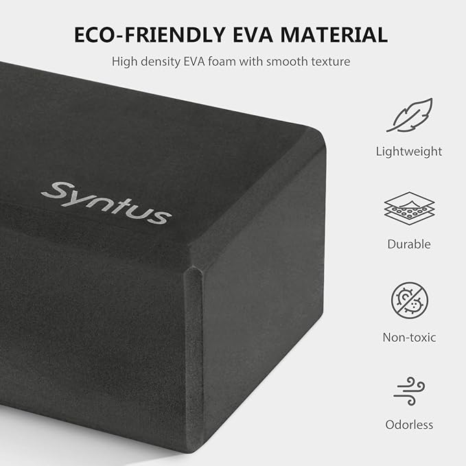 Syntus Yoga Block and Yoga Strap Set, 2 Soft Non-Slip Yoga Blocks 9×6×4 inches, 8FT Metal D-Ring Strap for Yoga, General Fitness, Pilates, Stretching and Toning-FlexoryFit