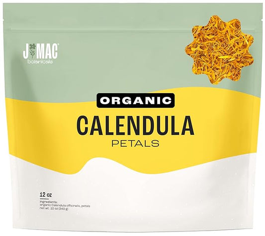 J Mac Botanicals, Organic Calendula Petals (12 oz) edible dried flowers petals, pairs well with edible dried rose petal, edible flowers for ice cubes, edible flowers for food, beverages, bath bombs-FlexoryFit