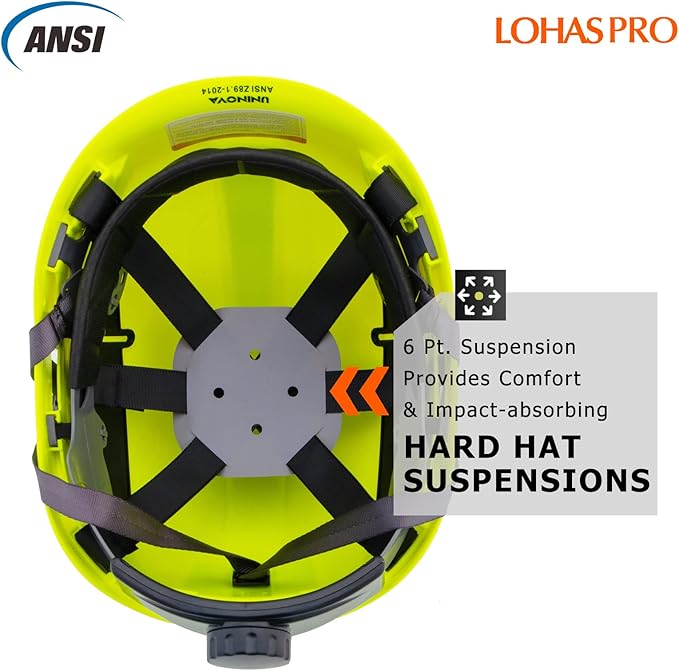 LOHASPRO Hard Hats Construction Safety Helmet ANSI Z89.1 Approved OSHA Hardhat Vented Men Worker Neon Green Hard Hat with Chin Strap Tree Climbing Rescue Arborist Helmet (P3 Lime)