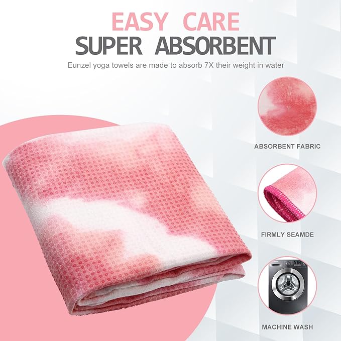 Eunzel Yoga Towel,Hot Yoga Mat Towel with Grip Dots Sweat Absorbent Non-Slip for Hot Yoga, Pilates and Workout 24" x72", Red & White-FlexoryFit