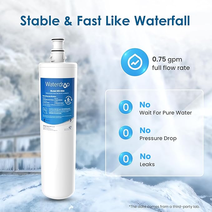 Waterdrop 3US-MAX-F01 Replacement Filter, 3US-PF01 Water Filter, Replacement for Filtrete® 3US-PF01, Maximum 3US-MAX-F01, 3US-PS01, 3US-MAX-S01, Manitowoc K-00338, NSF/ANSI 42 Certified, Pack of 3