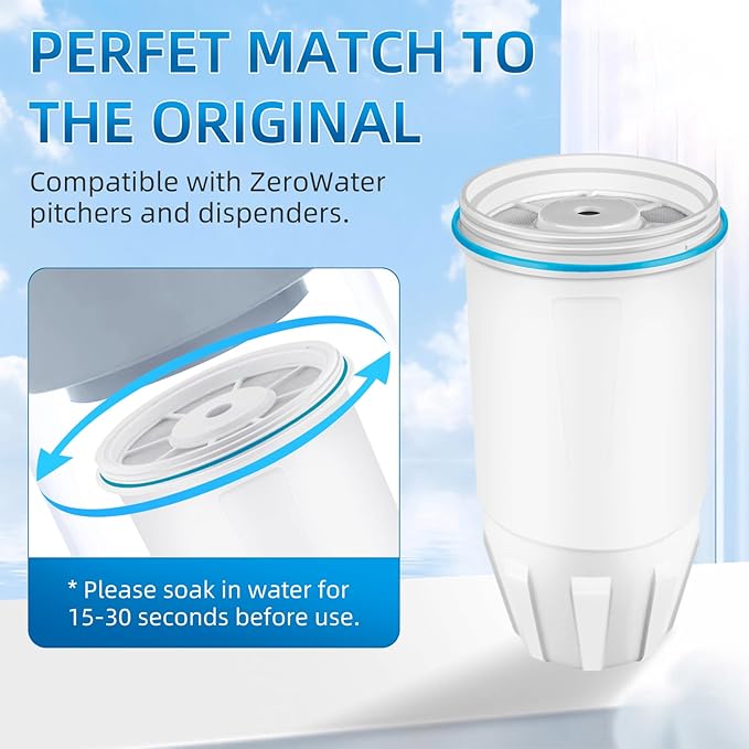 Water Filter Replacement Fits for ZERO Pitcher, 6 Pack Water Filters Replacement for ZR-001, ZR-017, ZD-010RP, ZP-010, 5 Stage Filter System, Reduce Lead, 0 TDS by APPLIANCEMATES