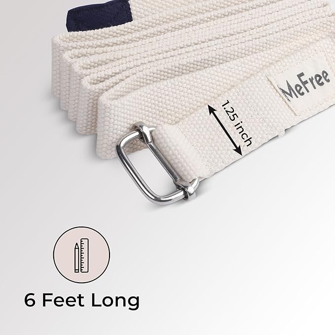 MeFree Organic Cotton Workouts Unisex Yoga Straps Belt - Exercise & Fitness for Stretching all Asanas - Strong Strap with Metal Sliding Bar Buckle-FlexoryFit