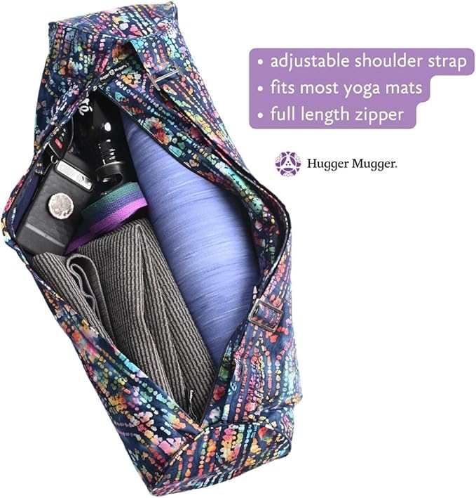 Hugger Mugger Batik Yoga Mat Bag - beautiful pattern, durable 100% cotton, full lining, adjustable strap, 2 extra zipper pockets-FlexoryFit