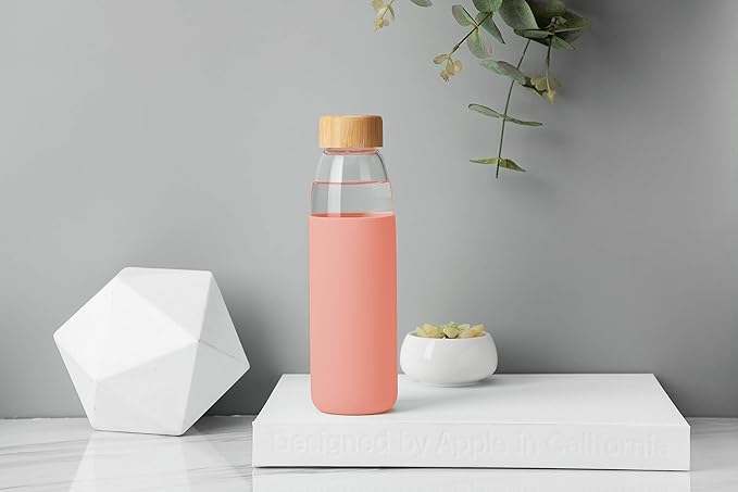 veegoal 25 Oz Borosilicate Glass Water Bottles with Bamboo Lid, BPA-FREE, Non-Slip Silicone Sleeve, and Stainless Steel Leak Proof Lid - Reusable Glass Bottle for Men and Women