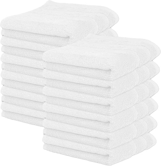 Kaufman - Premium Hand Towels Set for Bathroom, Spa, Gym, and Face Towel 100% Cotton Ring Spun, Ultra Soft Feel and Highly Absorbent Towels (12, White)-FlexoryFit
