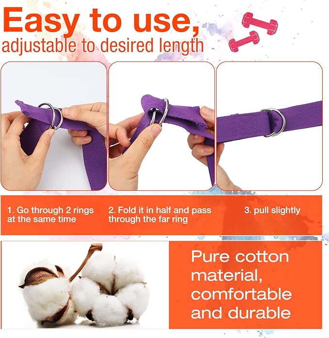 Jerify 10 Pcs Yoga Strap for Stretching Bulk 6ft Exercise Stretch Band with Metal D Ring Adjustable Pilates Non Elastic Yoga Stretch Belt for Women Men Physical Fitness Gym Workout Dance-FlexoryFit
