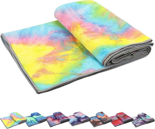 Yoga Towels Non Slip Hot Yoga Towel Skidless Waffle Texture100% Absorbent Odorless Microfiber Yoga Blanket Standard Sized 24 x72 in Mat Towel,for Hot Yoga Bikram Pilates (Pink & Blue & Yellow)-FlexoryFit