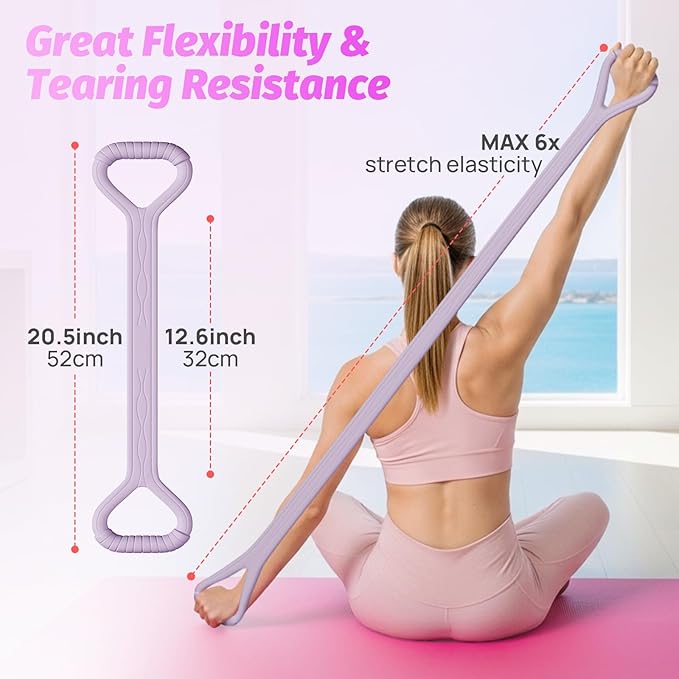 Figure 8 Fitness Resistance Band, Unbreakable Thicken 25lb Elastic Excercise Band for Working Out, Non-Slip Silicone Bands for Strength Stretch Training Arms Back Shoulder Chest Yoga Pilates-FlexoryFit