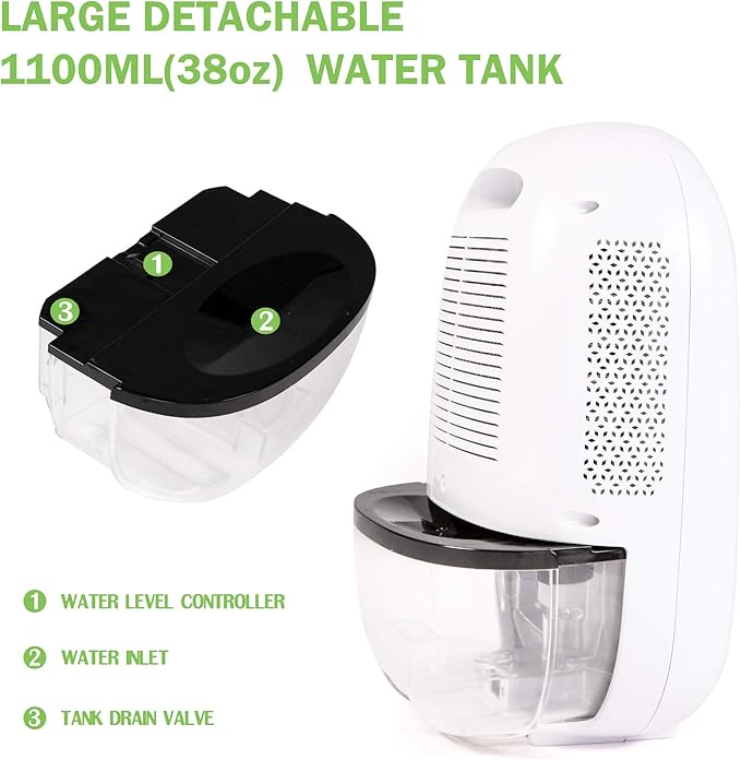 Dehumidifier with LCD Display 38oz(1100ml) Small Quiet Portable Dehumidifier with Auto Shut-off,Up to 430 Sq.ft for Home Basement Bedroom Garage