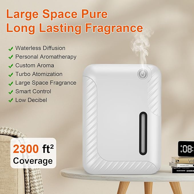 Waterless Essential Oil Diffuser for Large Spaces, 250mL Capacity, Covers up to 2300 sq.ft, with Smart WiFi APP Control, Programmable Timer Settings, for Home Office Commercial Aromatherapy, White