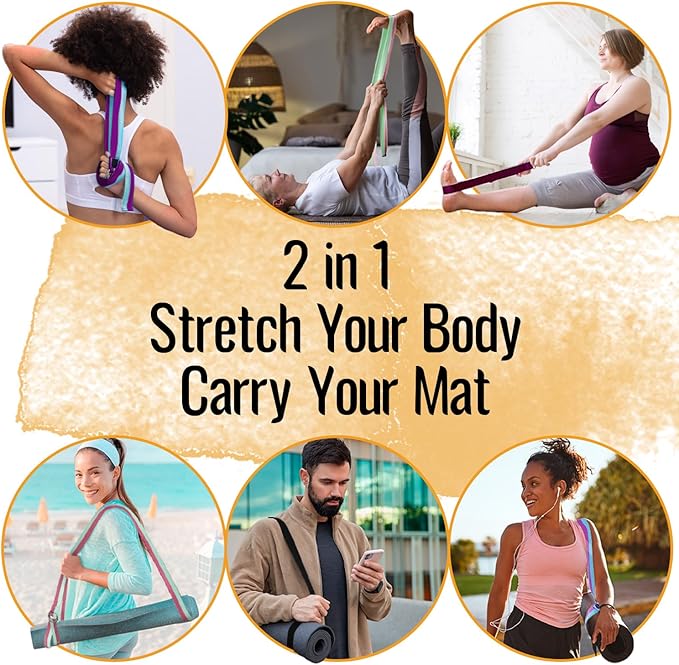 TECEUM Yoga Strap & Mat Strap – 2 IN 1 – Cotton – 6 ft 8 ft 10 ft (30+ colors) – Adjustable Non-Slip Belt for Yoga, Pilates, Stretching, Physical Therapy, Fitness & Home Workout – For Carrying Mats-FlexoryFit