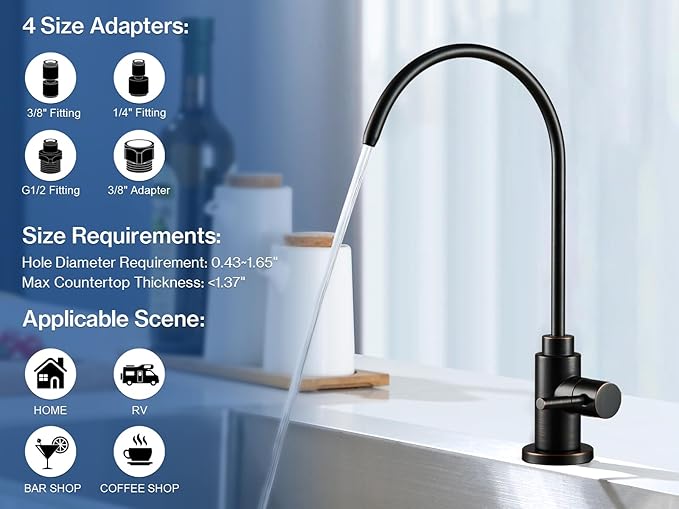 Water Filter Faucet, VMASSTONE Reverse Osmosis Faucet Fits Most RO Units or Water Filtration System in Non-Air Gap, Lead-Free Stainless Steel Drinking Water Faucet for Bar Kitchen Sink, RV (DM001 ORB)