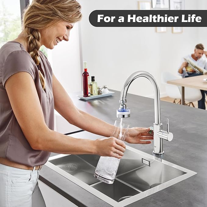 3 Pcs Sink Water Filter Faucet, Universal 360 ° Rotating Kitchen Faucet Water Purifier, Bathroom Faucet Filter Removes Chlorine Fluoride Hard Water for Home Kitchen w/20 Cartridge