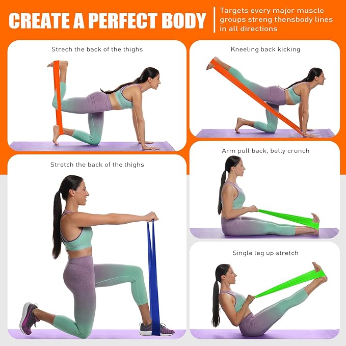 Resistance Bands, Exercise Bands, Physical Therapy Bands for Strength Training, Yoga, Pilates, Stretch Elastic Band with Different Strengths, Workout Bands for Home Gym-FlexoryFit