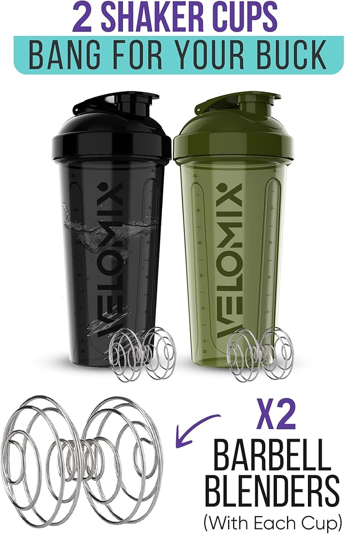 '-2 Pack- 28 oz Protein Shaker Bottles for Protein Mixes - 2x Wire Whisk | Leak Proof Shaker Cups for Protein Shakes | Protein Shaker Bottle Pack | Shakers for Protein Shakes-Green&Black-FlexoryFit
