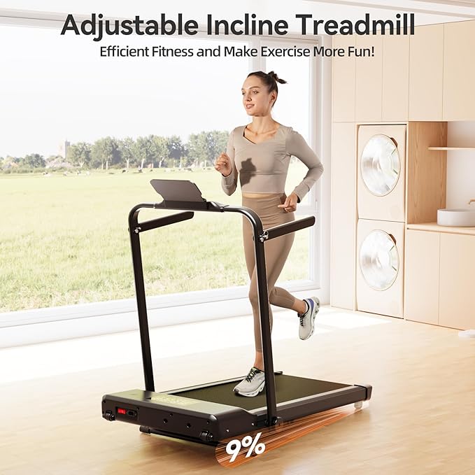 Walking Pad Treadmill with Handle bar, 3.0HP Small Foldable Treadmills for Home with APP Remote Control and LED Display, 7.5MPH Portable Treadmill 300 Lbs Capacity-FlexoryFit