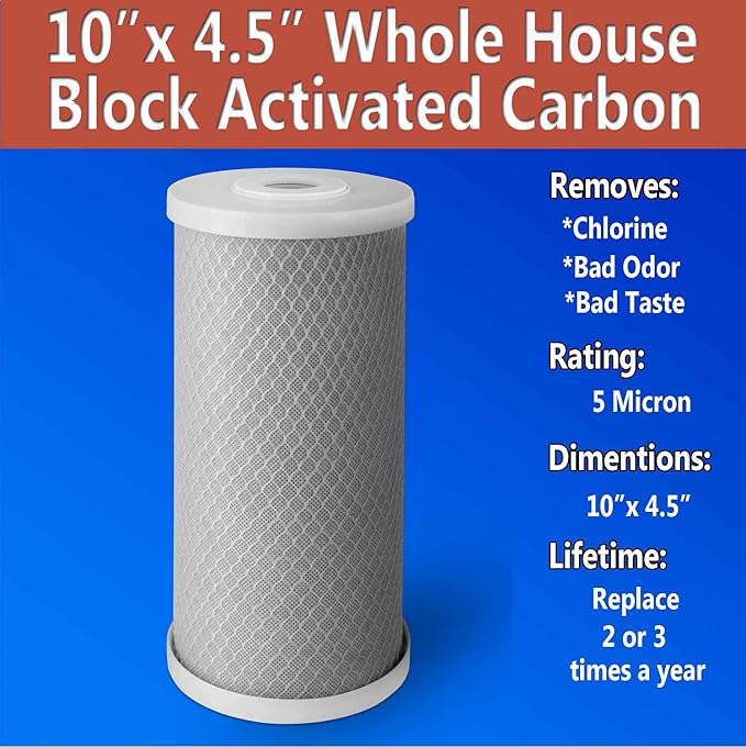 Big CTO Carbon Block Water Filters 4.5" x 10" Whole House Cartridges WELL-MATCHED with CBC Series, WFHDC8001, EP and EPM Series (8 Pack)