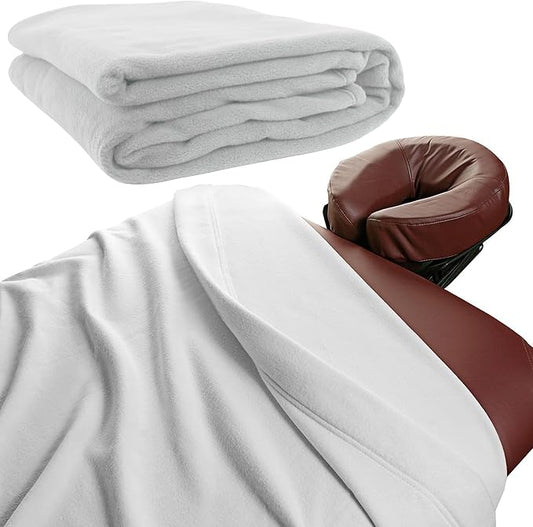 NRG Polar Fleece Blankets Fleece Massage Table Blanket - 60" x 86" - White - Ultra Soft, Warm & Comfortable - Lightweight Blanket Perfect for Most Massage Tables - Machine Washable