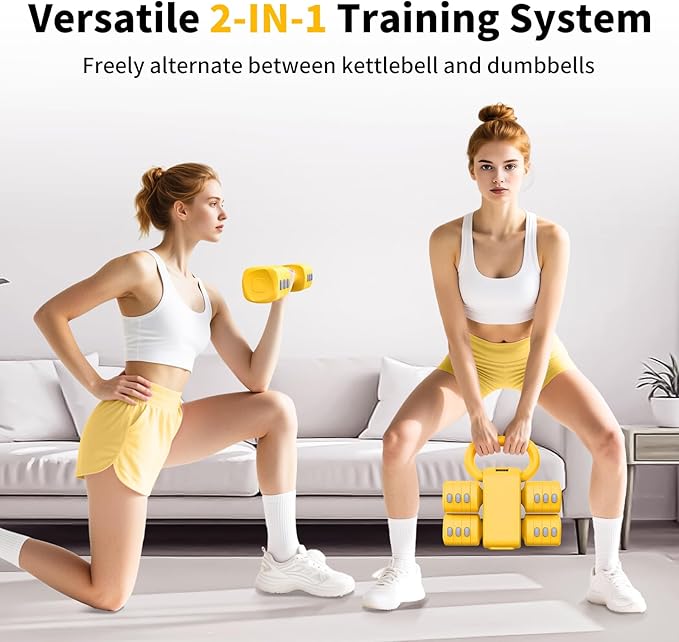 2-in-1 Adjustable Dumbbells Set, 4 Levels Weight Dumbbells Set for Women Men, Each 2.2/3.3/4.4/5.5lb Hand Weights with Kettlebell Form for Home Gym Exercise Training-FlexoryFit
