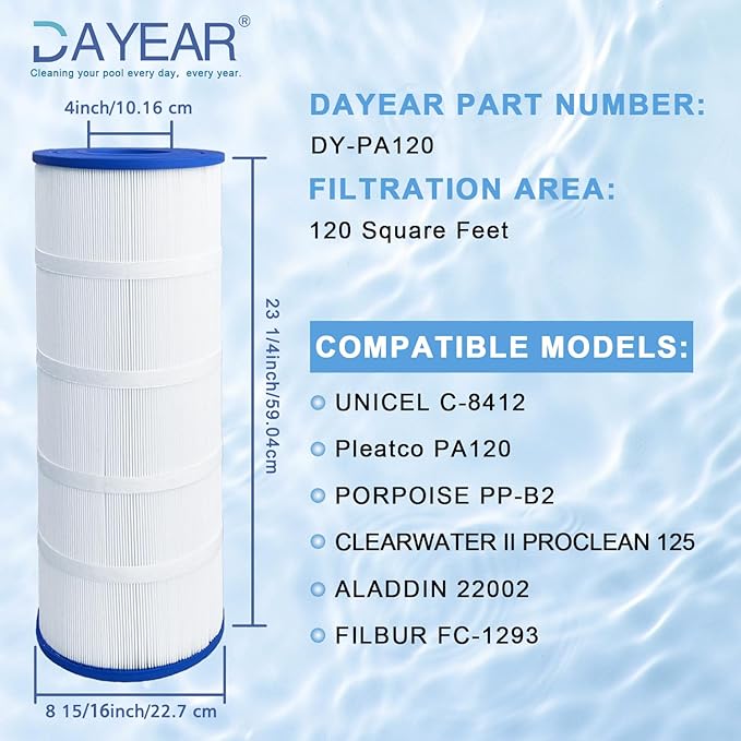C1200 Pool Filter Cartridge Replaces C1200,C-8412,CX1200RE,FC-1293,PCCF-125,817-0125N 120 sq. ft. Pool Filter, 120 sq.ft Swimming Pool Cartridge Filter, 2 Pack