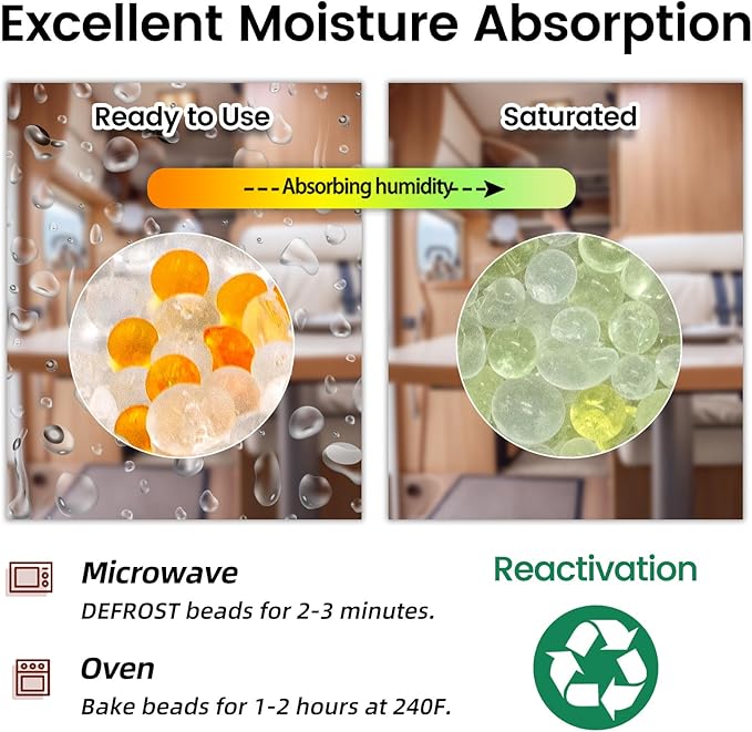 4Pcs 200g Desiccant Dehumidifier Bags, Rechargeable Indicating Silica Gel Beads, Gun Safe Dehumidifier, Desiccant Moisture Absorbers with Visible Window for Storage