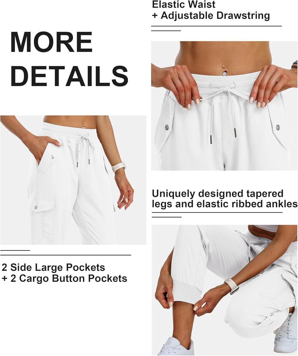 MoFiz Women's Outdoor Cargo Pants Lightweight Joggers Elastic Waist Athletic Hiking Sweatpants Casual Travel Pant with Pocket
