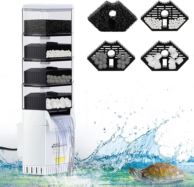 265 GPH Turtle Tank Filter for 40-70 Gallon, Turtle Filter Low Water Level Available, Aquarium Filter with 4-Stage Waterfall Bio-Filtration, Fish Tank Filters for Shrimps, Amphibians, Turtle Tank