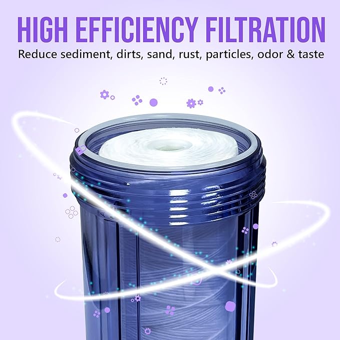 High Capacity Wound String 5 Micron Sediment Water Filter Cartridge 10” x 4.5” Removes Sand, Dirt, Silt, Rust, Extended Filter Life Compatible with 355215-45, 84637, PC10, WP1097P, WPX597P (4 Pack)