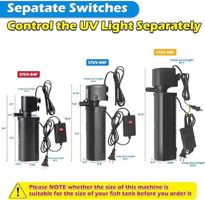 TARARIUM Small Aquarium Filter U-V for 10-45 Gallon Tank, 158GPH Fish Tank Filters for Betta Fish Tank Green Clean Machine, Internal Pump Filter for Turtle Tank Saltwater Freshwater Crystal Clear