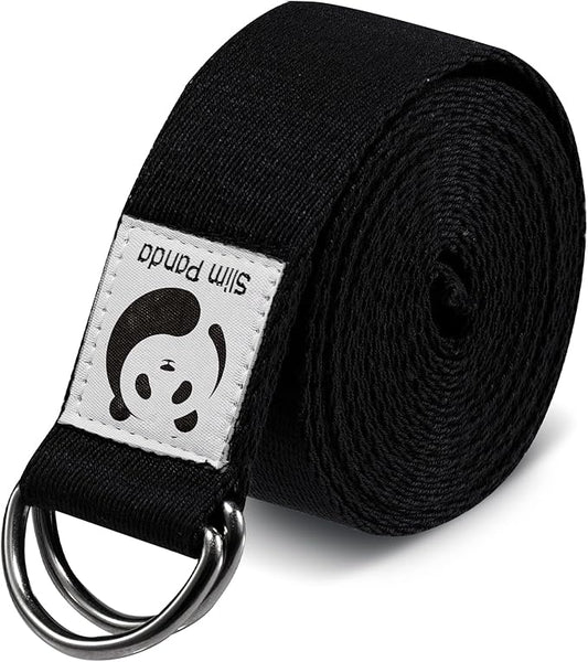 Slim Panda Yoga Strap for Stretching,Cotton Yoga Strap with Adjustable D-Ring Buckle,Non-Elastic Yoga Belt for Pilates,Gym Workouts,Physical Therapy,Improve Flexibility-FlexoryFit