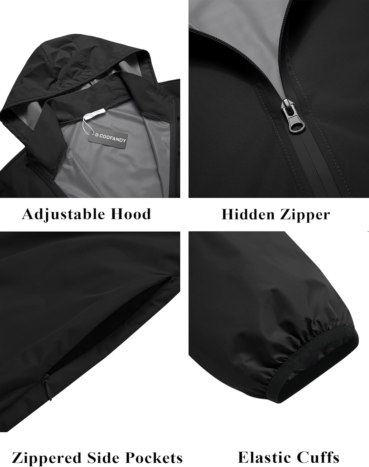 COOFANDY Men's Packable Rain Jacket Lightweight Waterproof Raincoat with Hood Travel Hiking Golf Windbreaker