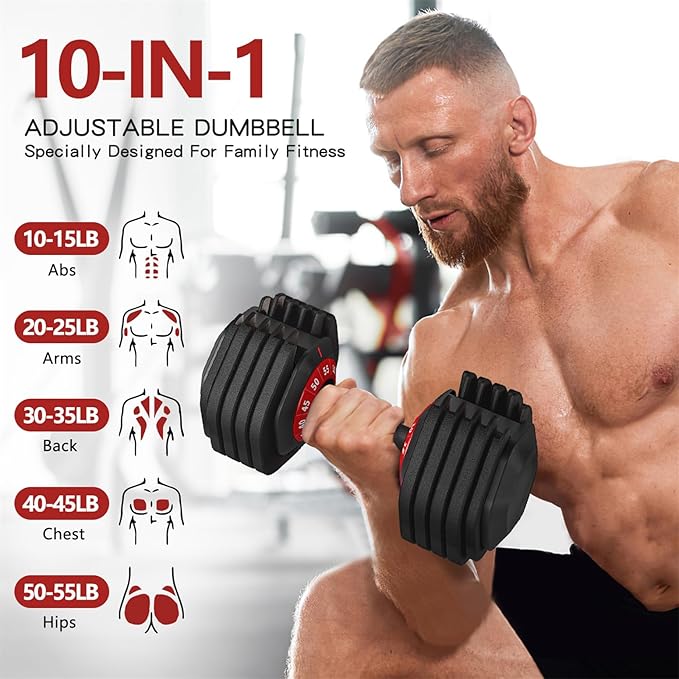 Adjustable Dumbbell Set 55LB Dumbbells Weight, 10-in-1 Weight Dumbbell with Anti-Slip Metal Handle and Bicep Supports for Comprehensive Full Body Strength Training-FlexoryFit
