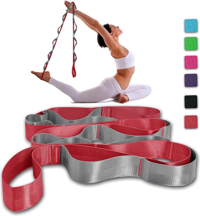 SANKUU Yoga Straps Stretching Strap with 12 Loops Workout Poster, Straps for Stretching Physical Therapy Equipment Long Stretch Out Bands for Exercise, Pilates and Gymnastics for Women Men-FlexoryFit