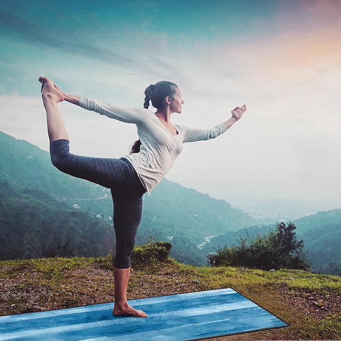 QiyI Yoga Mat Towel with Corner Pockets, Non Slip Sweat Absorbent Hot Yoga Towels, Soft Yoga Blankets with Travel Bag, Skidless Mat Cover for Workout, Gym, Fitness - 70"x26", Blue Tie Dye-FlexoryFit