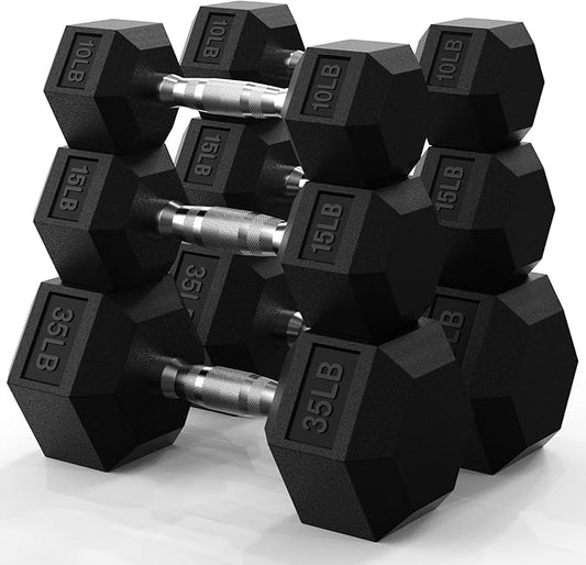 PAPABABE Hex Dumbbell Set 45-550 lb, Rubber Encased Home Gym Dumbbells, Weights Dumbbells for Women & Men, Hand Weight for Strength Training-FlexoryFit