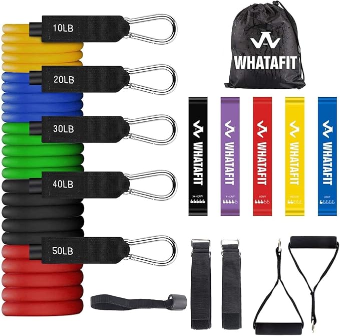 WHATAFIT Resistance Bands, Exercise Bands，Resistance Bands for Working Out, Work Out Bands with Handles for Men and Women Fitness, Strength Training Home Gym Equipment-FlexoryFit