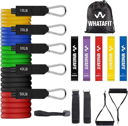 WHATAFIT Resistance Bands, Exercise Bands，Resistance Bands for Working Out, Work Out Bands with Handles for Men and Women Fitness, Strength Training Home Gym Equipment-FlexoryFit