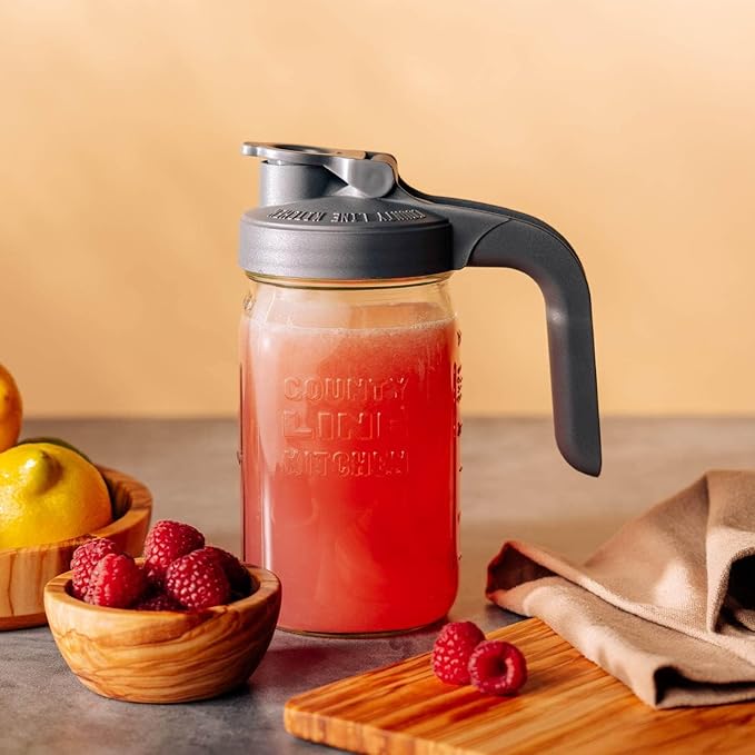 County Line Kitchen Glass Mason Jar Pitcher with Lid - Wide Mouth, 1 Quart (32 oz) - Heavy Duty, Leak Proof - Sun & Iced Tea Pitcher, Cold Brew Coffee, Breast Milk Storage, Water - Lavender