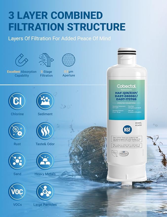 HAF-QIN/EXP Water Filter Replacement for samsung Haf-qin DA97-17376B RS27T5200SR RS22T5201SR RF27T5241SR RF23M8070SG DA97-08006C Rf28T5001SR RF27T5201SR RF27T5201SG Water Filter,4pack,by Cobectal