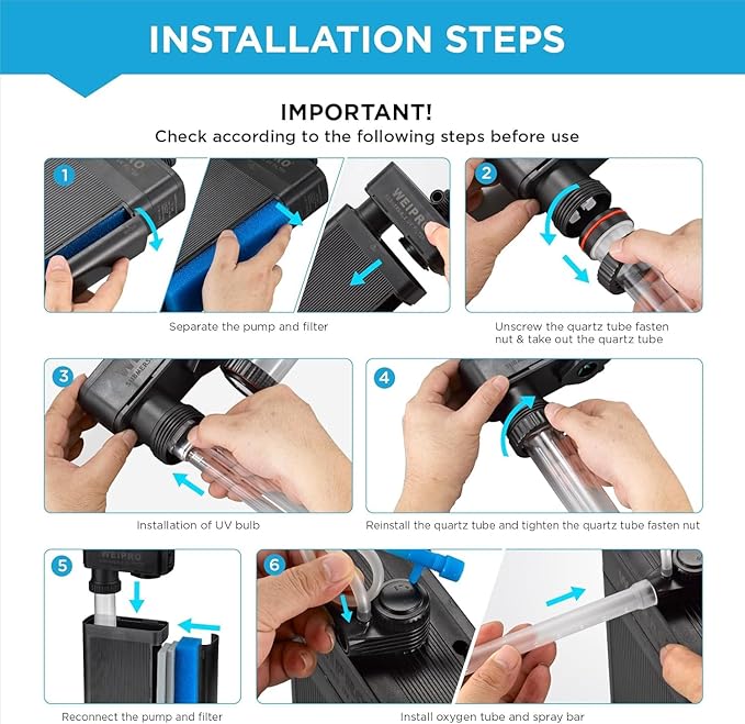 Internal Fish Tank Filter with 9W UV Light, Multi Filter Materials, Adjustable Water Flow Submersible 850L/H Aquarium Filter Pump for 40~60 Gal Freshwater or 25~40 Gal Saltwater, TU-900(225GPH)