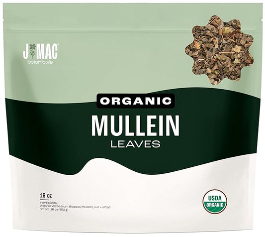 J Mac Botanicals Organic Mullein Leaves (16 oz) Certified USDA Organic. Loose Leaf Mullein Herbal Tea-FlexoryFit