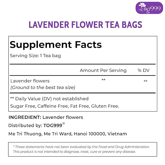 120 Lavender Flower Tea Bags, 100% Natural & Pure from Lavender Flowers. Loose Flower Lavender Herbal Tea. Lavender Flower Tea. No Sugar, No Caffeine, No Gluten, Vegan.-FlexoryFit